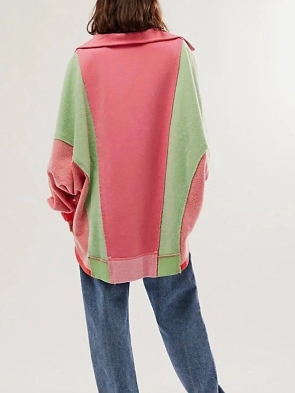 Free People Sidewalk Sweatshirt V Neck Dolman Sleeve Oversized Colorblock Top S
